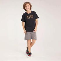 Conjunto Curto Tigor T Tigre Camiseta Bermuda Bordado Preto