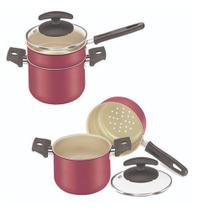 Conjunto Cuscuzeira Caldeirão com Panela de Alumínio Cereja com Tampa de Vidro Nº12 - FORTALEZA Conjunto Cuscuzeira Caldeirão com Panela de Alumínio Cereja com Tampa de Vidro Nº12 - FORTALEZA