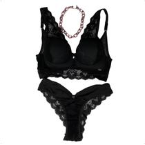 Conjunto Dark Com Cropped Estilo Blusinha De Tule E Renda Calcinha Fio