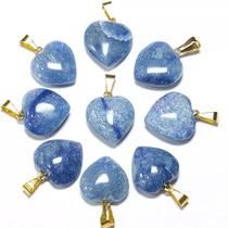 Conjunto de 05 Mini Pingentes de Coração em Quartzo Azul 15mm com Pino Prateado - Atacado