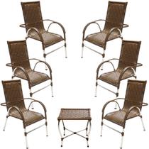 Conjunto de 06 Cadeiras E Mesa De Centro Área Varanda Piscina Churrasqueira Trama Original