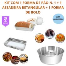 Conjunto De 1 Assadeira Retangular 1 Forma De Bolo e 1 Forma De Pão N. 1 Alumínio Polido IF 35