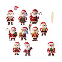 Conjunto De 10 Bonecos De Natal Em Madeira Natural Estilo Alemão: Papai Noel E Homem De Gengibre - Conjunto De 10 Bonecos De Natal Em Madeira Natural Estilo Alemão: Papai Noel E Homem De Gengibre -