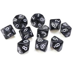 Conjunto de 10 Dados D10 de RPG Preto
