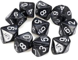 Conjunto de 10 Dados D10 de RPG Preto
