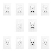Conjunto de 10 Interruptores de 1 Tecla Simples e 2 Tomadas 2p+t 20a , Modular, com Placa 4x2