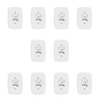Conjunto de 10 Interruptores de 1 Tecla Simples e Tomada 2p+t 20a , com Placa 4x2 Conjunto de 10 Interruptores de 1 Tecla Simples e Tomada 2p+t 20a , com Placa 4x2