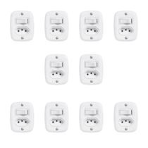 Conjunto de 10 Interruptores de 1 Tecla Simples e Tomada 2p+t 20a , com Placa de Sobrepor Conjunto de 10 Interruptores de 1 Tecla Simples e Tomada 2p+t 20a , com Placa de Sobrepor