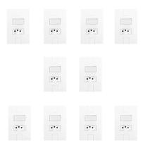 Conjunto de 10 Interruptores de 1 Tecla Simples e Tomada 2P+T 20A , Modular, com Placa 4x2 Branco Pluzie Conjunto de 10 Interruptores de 1 Tecla Simples e Tomada 2P+T 20A , Modular, com Placa 4x2 Branco Pluzie