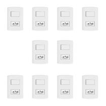 Conjunto de 10 Interruptores de 1 Tecla Simples e Tomada 2p+t 20a , Modular, com Placa 4x2 e Suporte Conjunto de 10 Interruptores de 1 Tecla Simples e Tomada 2p+t 20a , Modular, com Placa 4x2 e Suporte