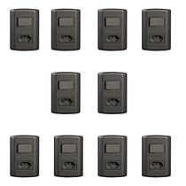 Conjunto de 10 Interruptores de 1 Tecla Simples e Tomada 2p+t 20a , Modular, com Placa 4x2 e Suporte