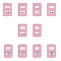 Conjunto de 10 Interruptores de 1 Tecla Simples e Tomada 2P+T 20A , Modular, com Placa 4x2 e Suporte Rosa/Branco Pluzie