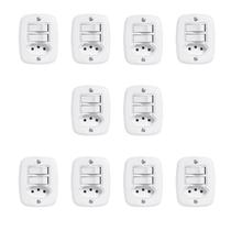 Conjunto de 10 Interruptores de 2 Tecla Simples e Tomada 2p+t 20a , com Placa de Sobrepor