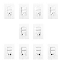 Conjunto de 10 Interruptores de 2 Teclas Simples e Tomada 2P+T 20A , Modular, com Placa 4x2 Branco Conjunto de 10 Interruptores de 2 Teclas Simples e Tomada 2P+T 20A , Modular, com Placa 4x2 Branco