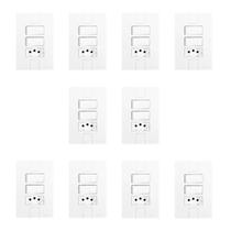 Conjunto de 10 Interruptores de 2 Teclas Simples e Tomada 2p+t 20a , Modular, com Placa 4x2