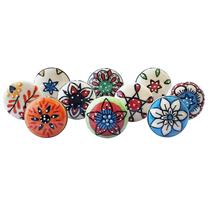 Conjunto de 10 maçanetas de tração em cerâmica Royal Kraft, multicoloridas, 4 cm