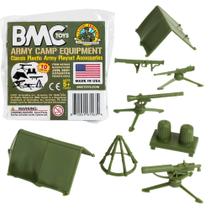 Conjunto de 10 peças de plástico verde da BMC Toys para acessórios de acampamento do exército Conjunto de 10 peças de plástico verde da BMC Toys para acessórios de acampamento do exército
