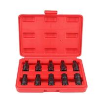 Conjunto De 10 Peças De Soquetes Torx De 12 Pontas M4-M16 Com Encaixe De 3/8 Polegadas Em Aço Cr-Mo