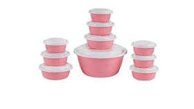 Conjunto de 10 Potes Rosa com Tampa Rainha ( 50066 ) Conjunto de 10 Potes Rosa com Tampa Rainha ( 50066 )