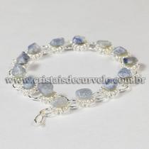 Conjunto de 10 Pulseiras Margarida com Pedra Rolada de Quartzo Azul Prateado para Atacado