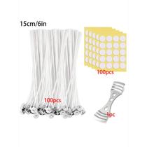 Conjunto De 100 Pavios De Algodão De 6 Polegadas Com Adesivos E Suporte De Metal Para Fabricação De