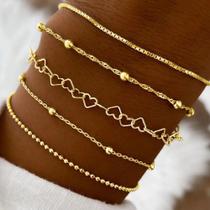 Conjunto de 11 Pulseiras de Corrente Prateada - Estilo Vintage para Mulheres