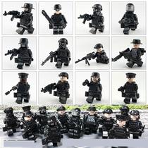 Conjunto de 12 Bonecos - Policiais Swat Pretas para Construção - Acessórios Militares de Minifigures