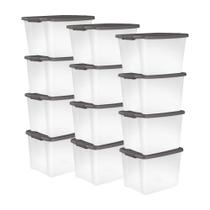 Conjunto de 12 Caixas Organizadoras Sterilite 47L Transparente com Tampa Cinza
