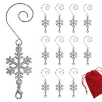 Conjunto de 12 ganchos de enfeite de floco de neve de Natal - prata