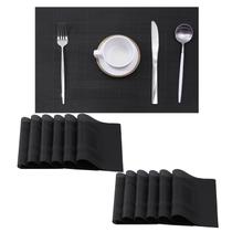 Conjunto de 12 Jogos Americanos com Moldura Preta Leetaltree - Jogos de Mesa Antiderrapantes e Resistentes ao Calor para Mesa de Jantar, Laváveis e Duráveis em PVC Vinil Trançado (Moldura Preta, 12)