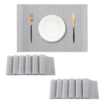 Conjunto de 12 Jogos Americanos Leetaltree Lunar Grey - Jogos de Mesa Antiderrapantes e Resistentes ao Calor para Sala de Jantar, Laváveis e Duráveis em PVC Vinil Trançado (Lunar Grey, 12)