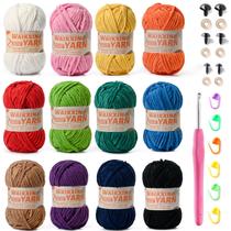 Conjunto de 12 pacotes de fios de chenille macios e grossos para crochê de 1200 g Conjunto de 12 pacotes de fios de chenille macios e grossos para crochê de 1200 g