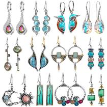 Conjunto de 12 pares de brincos Hefanny Teardrop Druse Crystal Conjunto de 12 pares de brincos Hefanny Teardrop Druse Crystal