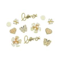 Conjunto De 12 Peças De Acessórios Para Sapatos Com Diamantes, Borboletas, Flores, Pérolas E Letras