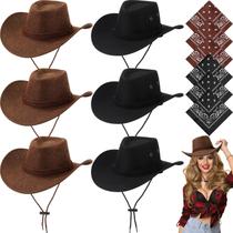 Conjunto de 12 peças de chapéus e bandanas de cowboy Zhanmai em cores escuras