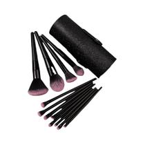 Conjunto de 12 Pincéis de Maquiagem Profissionais - Para Base, Blush, Pó, Sombra e Corretivo