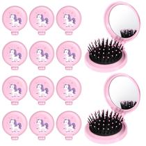 Conjunto de 12 pincéis Unicorn Mini Detangler com espelho dobrável