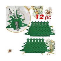 Conjunto De 12 Porta-Talheres De Feltro Em Formato De Árvore De Natal Para Decoração De Mesa Em