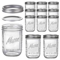 Conjunto de 12 Potes Mason WELLIFE de Vidro com Boca Larga 470ml Conjunto de 12 Potes Mason WELLIFE de Vidro com Boca Larga 470ml