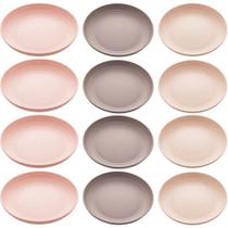 Conjunto de 12 Pratos Bambu Lyor Raso 27cm Coloridos Bandejas para Servir Lines