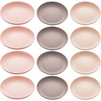 Conjunto de 12 Pratos de Bambu e Polipropileno 27cm Colorido Bandejas para Servir Lines Lyor