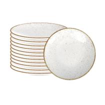 Conjunto De 12 Pratos Sobremesa Rústico Marrom Em Porcelana Decorada 21 Cm - Tramontina 96980010 Conjunto De 12 Pratos Sobremesa Rústico Marrom Em Porcelana Decorada 21 Cm - Tramontina 96980010