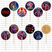 Conjunto de 12 toppers para cupcakes Stranger Things para festa Conjunto de 12 toppers para cupcakes Stranger Things para festa