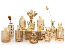 Conjunto de 12 vasos de vidro âmbar TBWIND Gold para flores