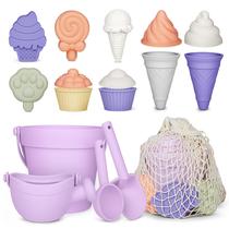 Conjunto de 17 peças de silicone MarcZero Beach Toys com balde, pá e bolsa Conjunto de 17 peças de silicone MarcZero Beach Toys com balde, pá e bolsa