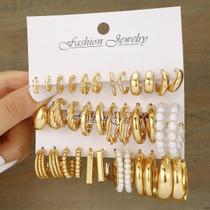 Conjunto De 18 Brincos De Argola Com Pérolas Douradas Estilo Boho Feminino, Joias Da Moda Para O Dia