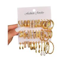 Conjunto De 18 Brincos De Argola Com Pérolas Douradas Estilo Boho Feminino, Joias Da Moda Para O Dia
