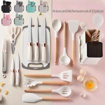 Conjunto De 19 Pçs De Cozinha Em Silicone Com Cabo Em Madeira - Kit Completo De Utensílios