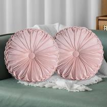 Conjunto de 2 almofadas redondas de veludo rosa HIG de 37 cm