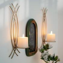 Conjunto de 2 Arandelas de Parede AimtoHome em Metal Dourado para Velas